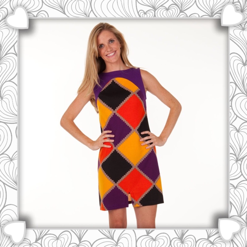 Multi Colored Jagged Diamond Print Dress - M